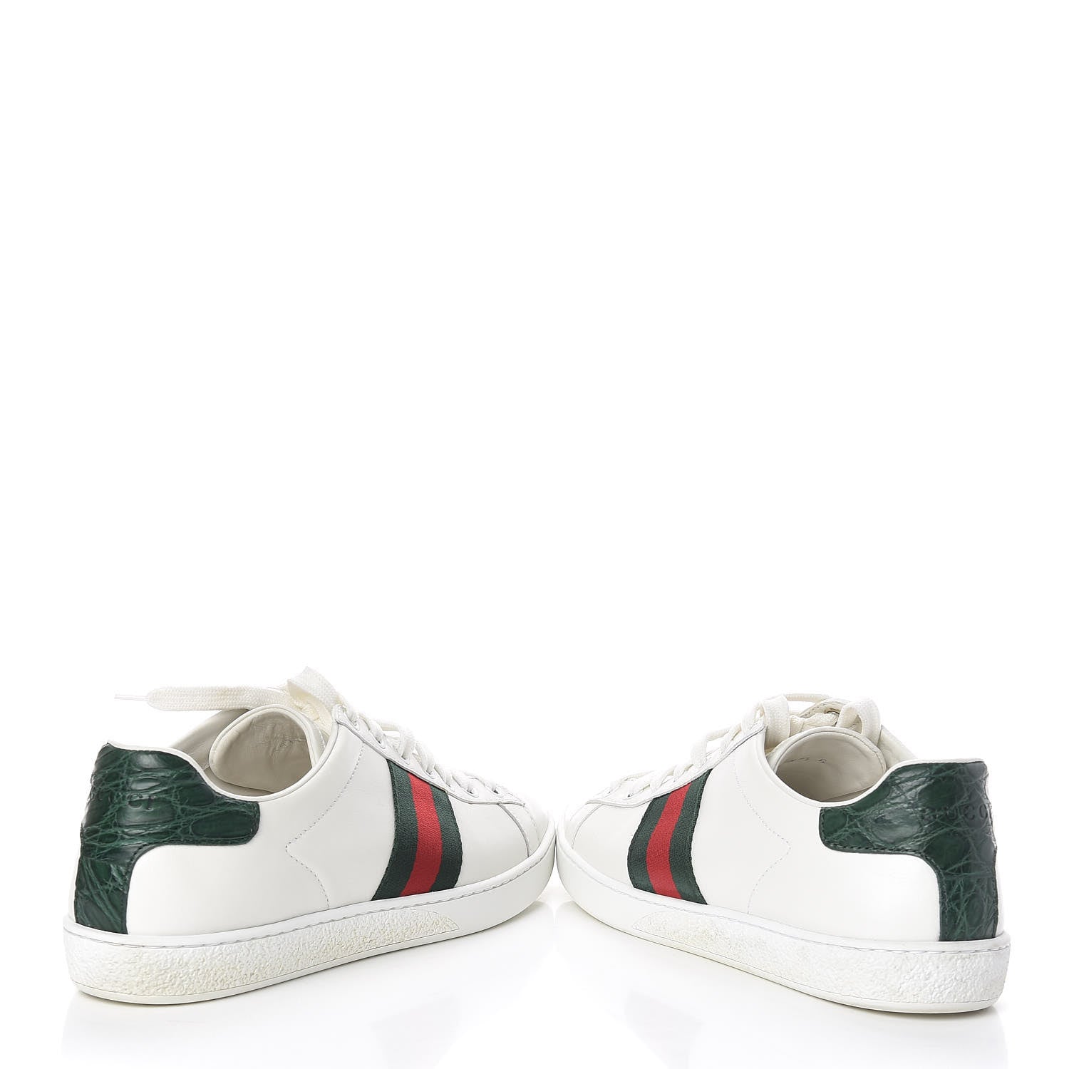 Gucci Calfskin Crocodile Web Womens Ace Sneakers 37.5 White Green 6 of 16