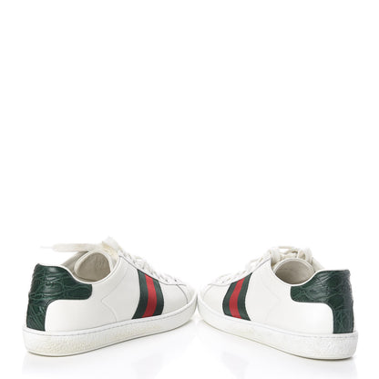 Gucci Calfskin Crocodile Web Womens Ace Sneakers 37.5 White Green 6 of 16