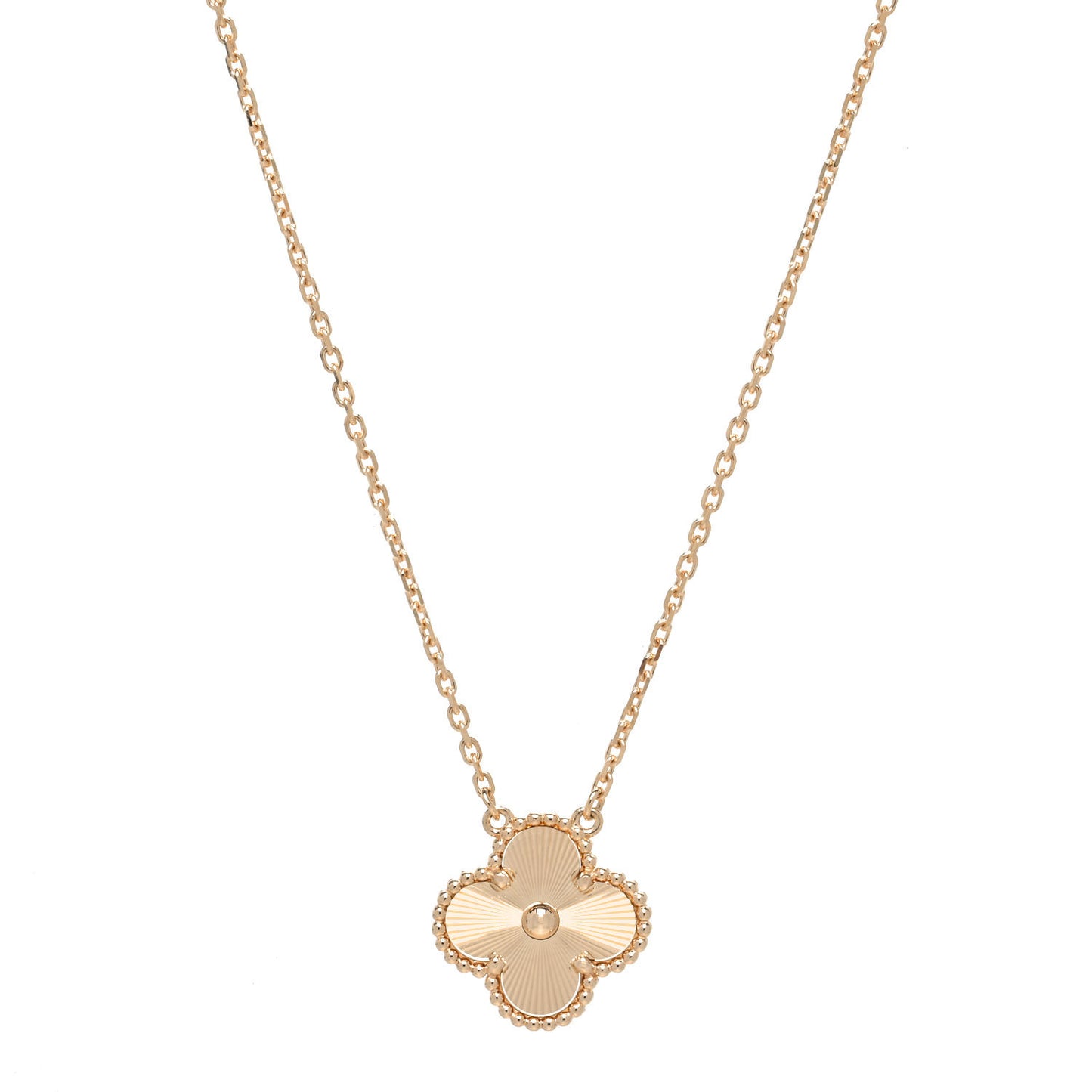 18K Yellow Gold Guilloche Vintage Alhambra Pendant Necklace