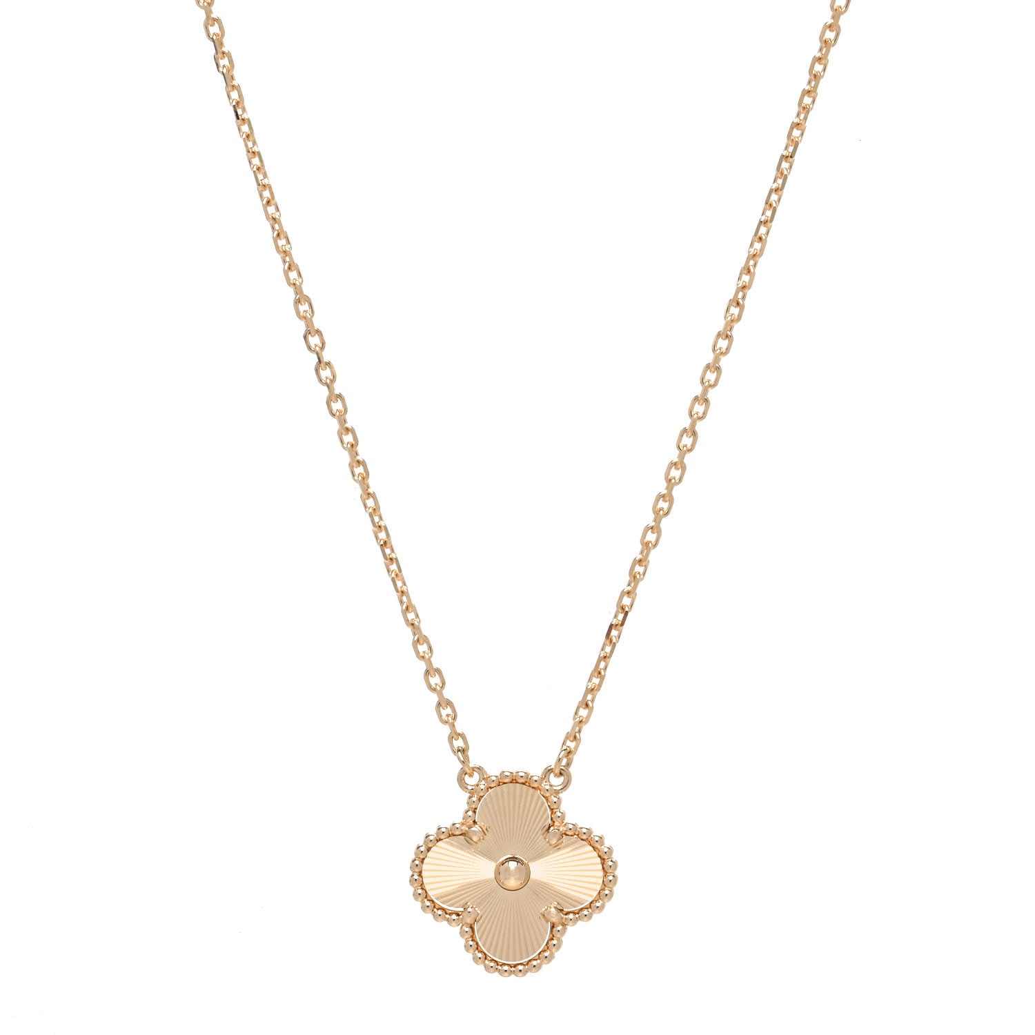 Van Cleef & Arpels 18K Yellow Gold Guilloche Vintage Alhambra Pendant Necklace 1 of 8
