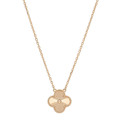 Van Cleef & Arpels 18K Yellow Gold Guilloche Vintage Alhambra Pendant Necklace 1 of 8