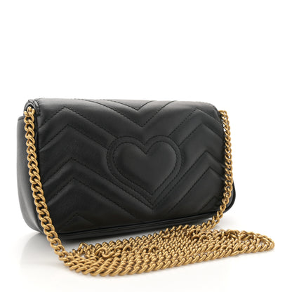 Gucci Calfskin Matelasse Super Mini GG Marmont Shoulder Bag Black 2 of 10