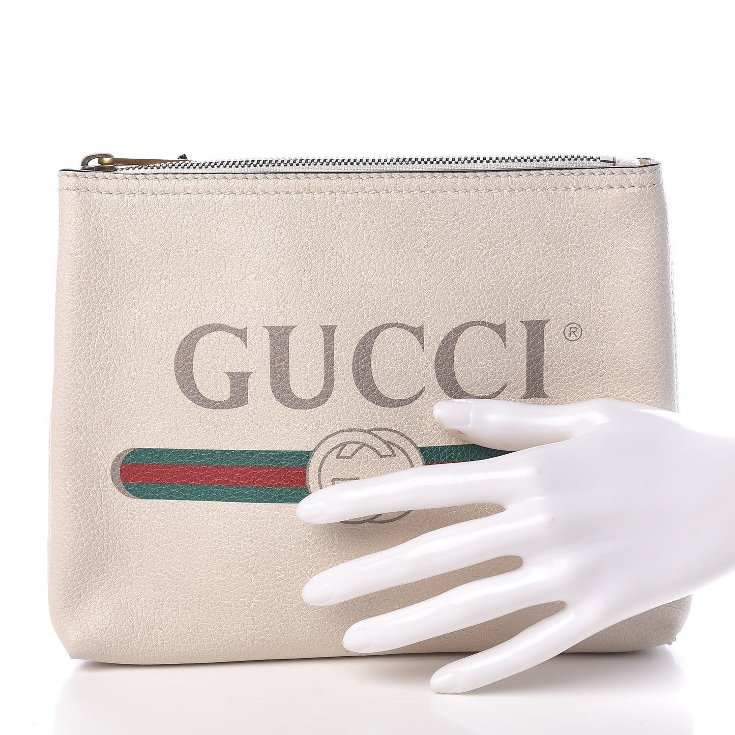 Pebbled Calfskin Medium Logo Portfolio Clutch White