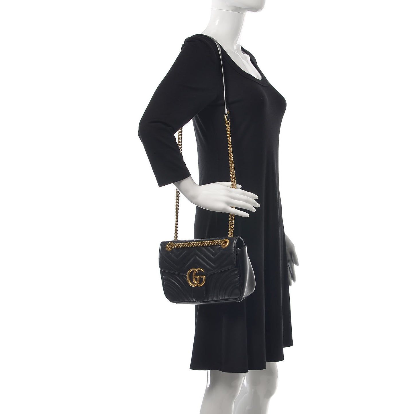 Calfskin Matelasse Small GG Marmont Shoulder Bag Black