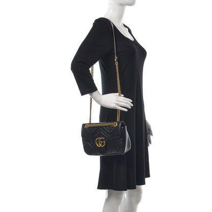 Gucci Calfskin Matelasse Small GG Marmont Shoulder Bag Black 2 of 13