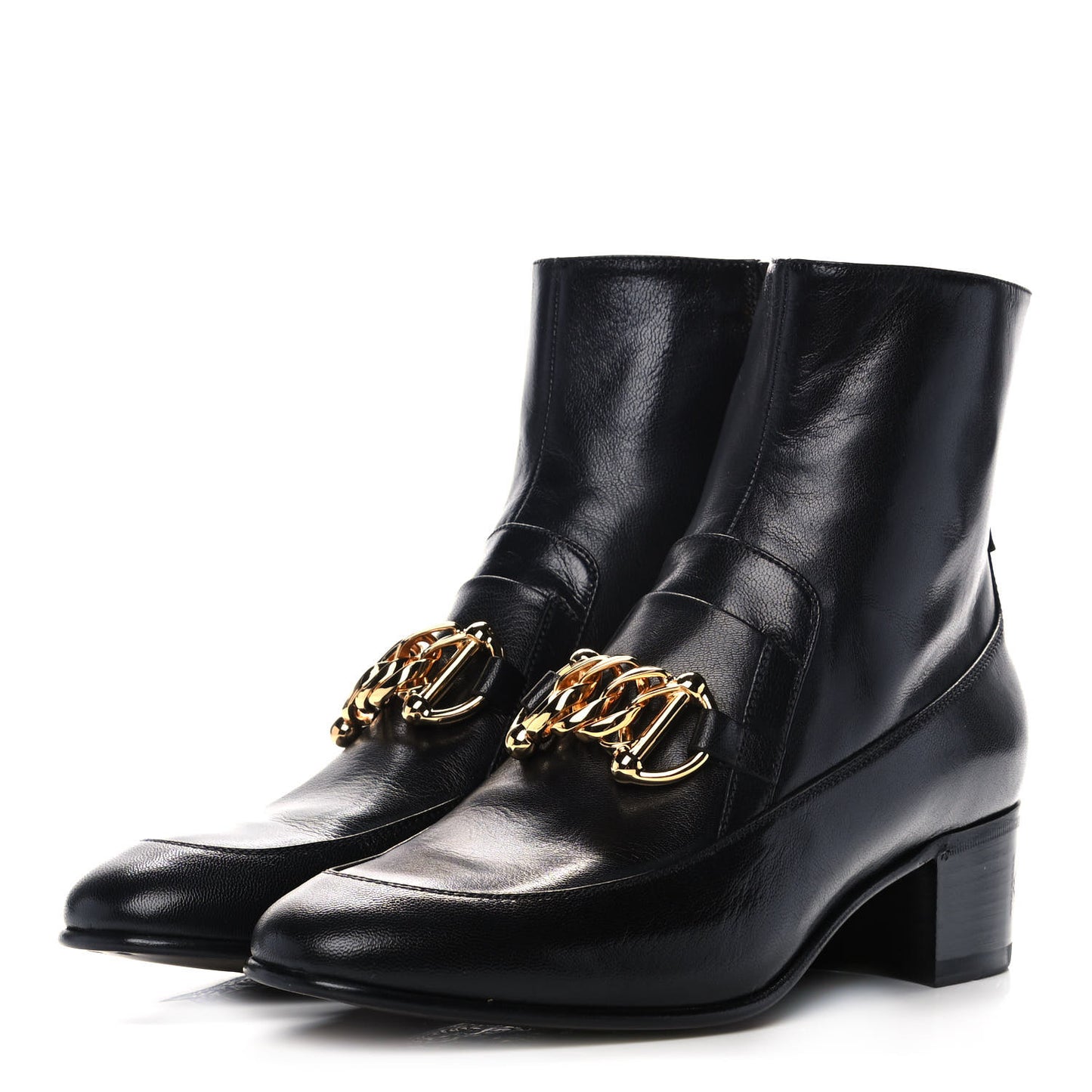 Goatskin Kitten Chain Horsebit Ankle Boots 40 Black