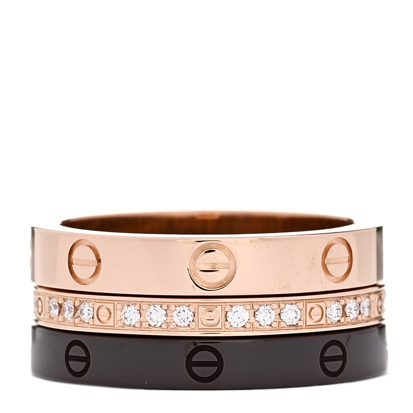 18K Pink Gold Diamond Ceramic LOVE Ring Set 47 4