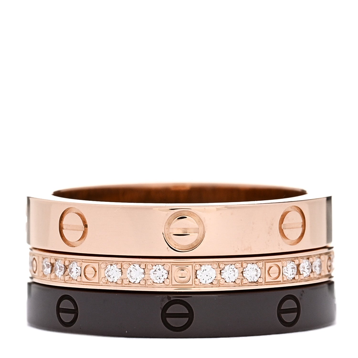Cartier 18K Pink Gold Diamond Ceramic LOVE Ring Set 47 4 3 of 5