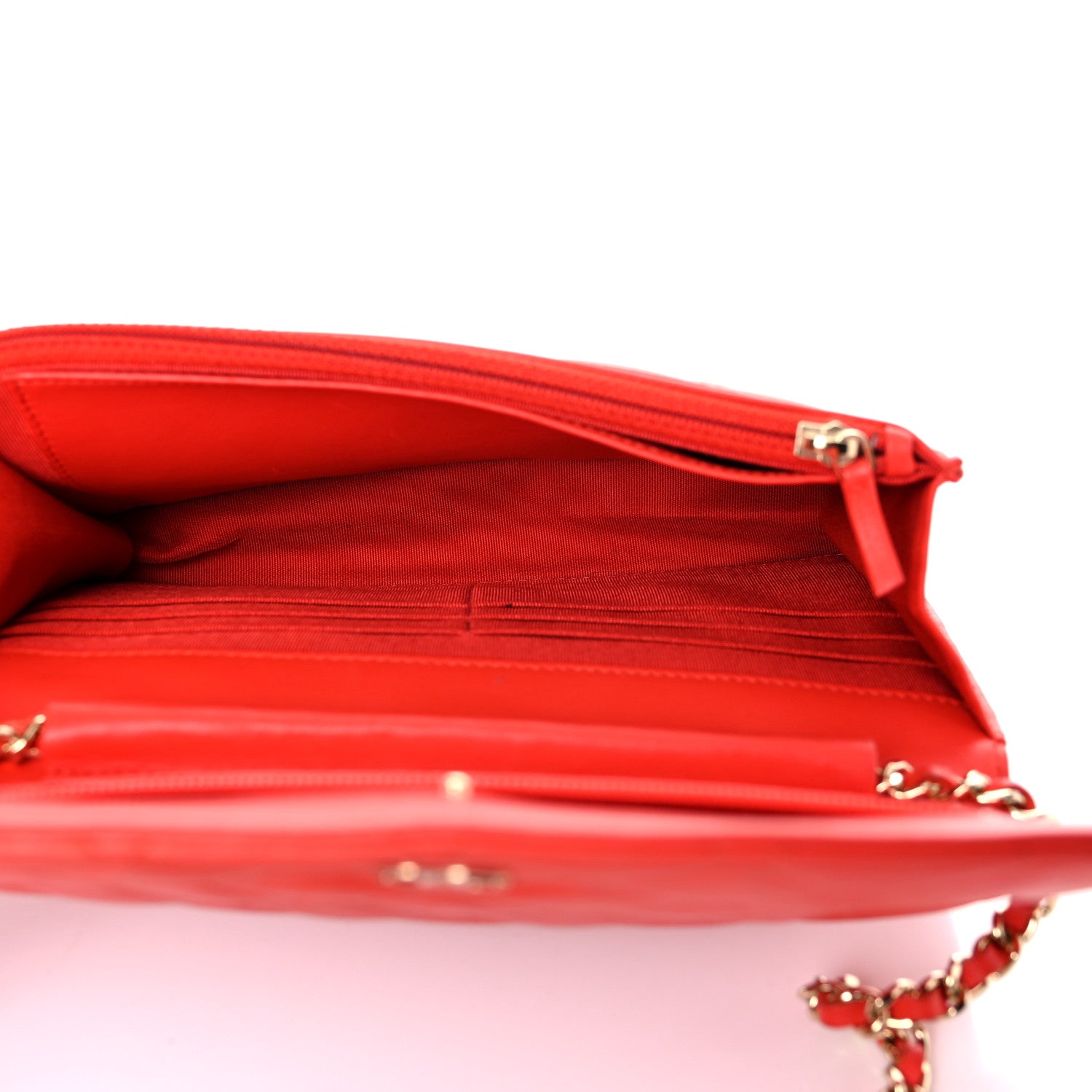 Chanel Lambskin Quilted Wallet On Chain WOC Red 5 of 21