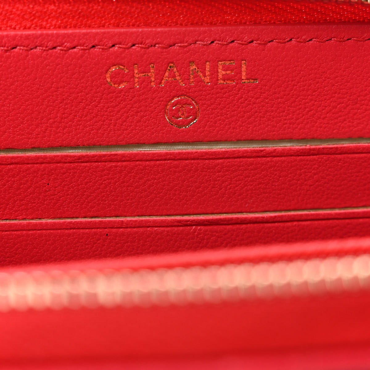 Chanel Lambskin Quilted Medium Zip Around Wallet Light Red 7 of 9