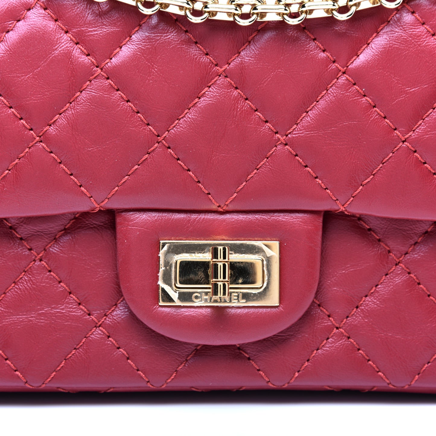 Aged Calfskin Quilted 2.55 Reissue Mini Flap Red