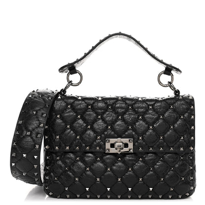 Valentino Garavani Craquele Nappa Medium Rockstud Spike Shoulder Bag Black 1 of 9