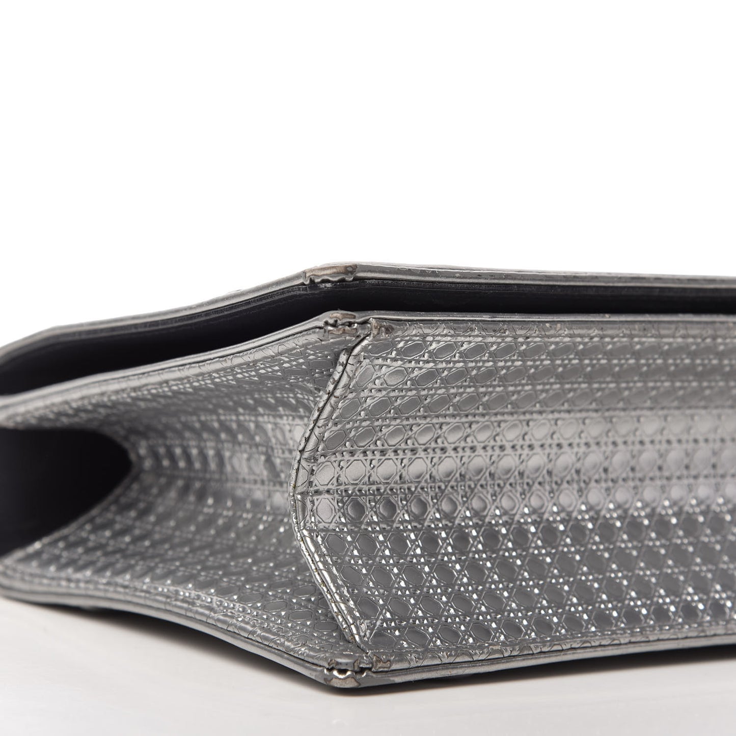 Metallic Patent Micro-Cannage Medium Diorama Flap Bag Silver