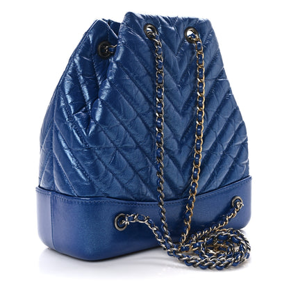 Chanel Aged Calfskin Chevron Quilted Small Gabrielle Backpack Blue 3 of 11