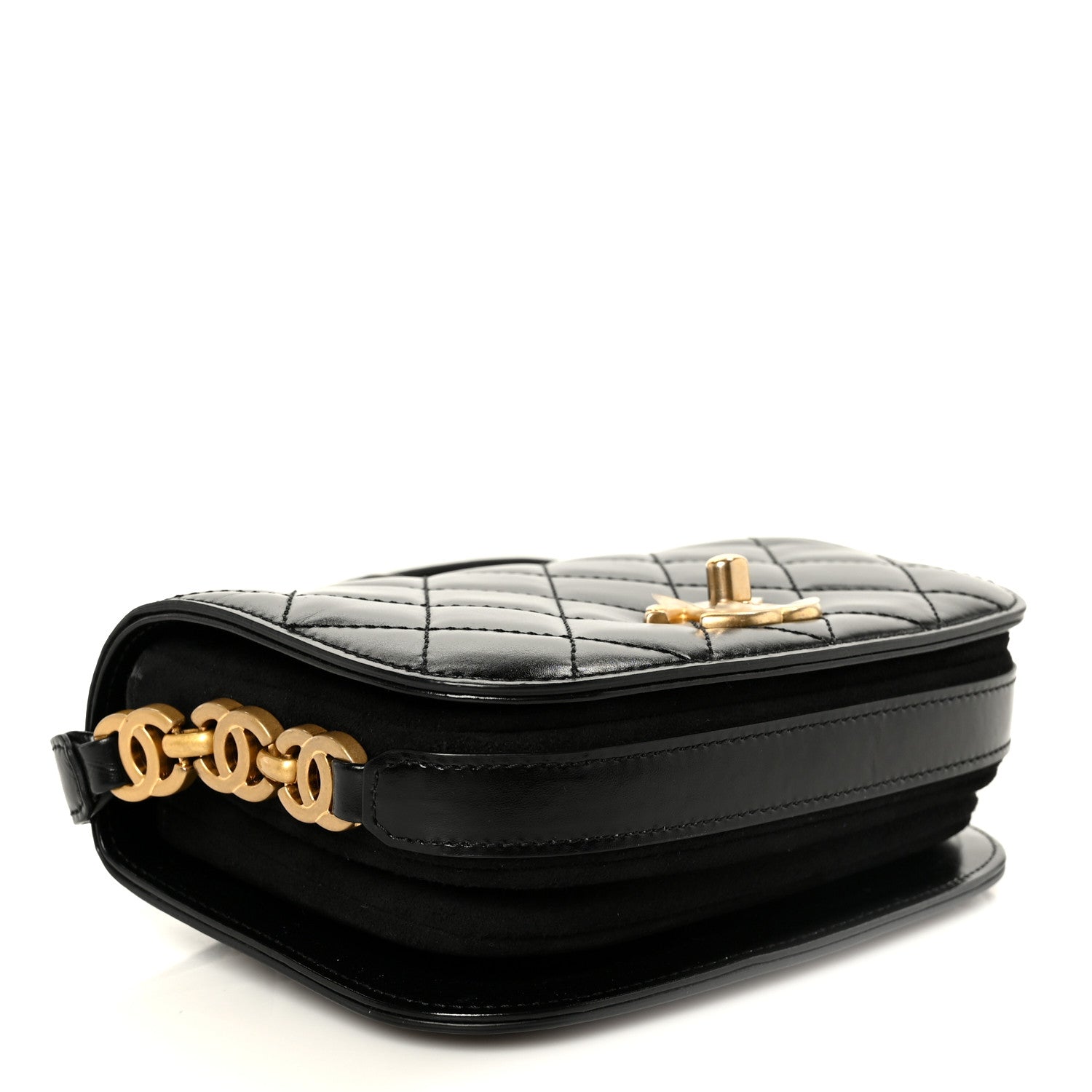 Chanel Shiny Calfskin Quilted Suede Goatskin Mini Messenger Black 4 of 10
