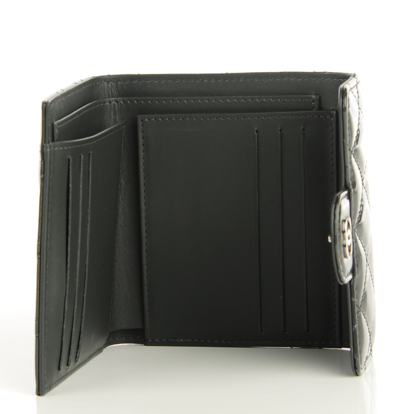 Patent Quilted Compact Flap Wallet Grey