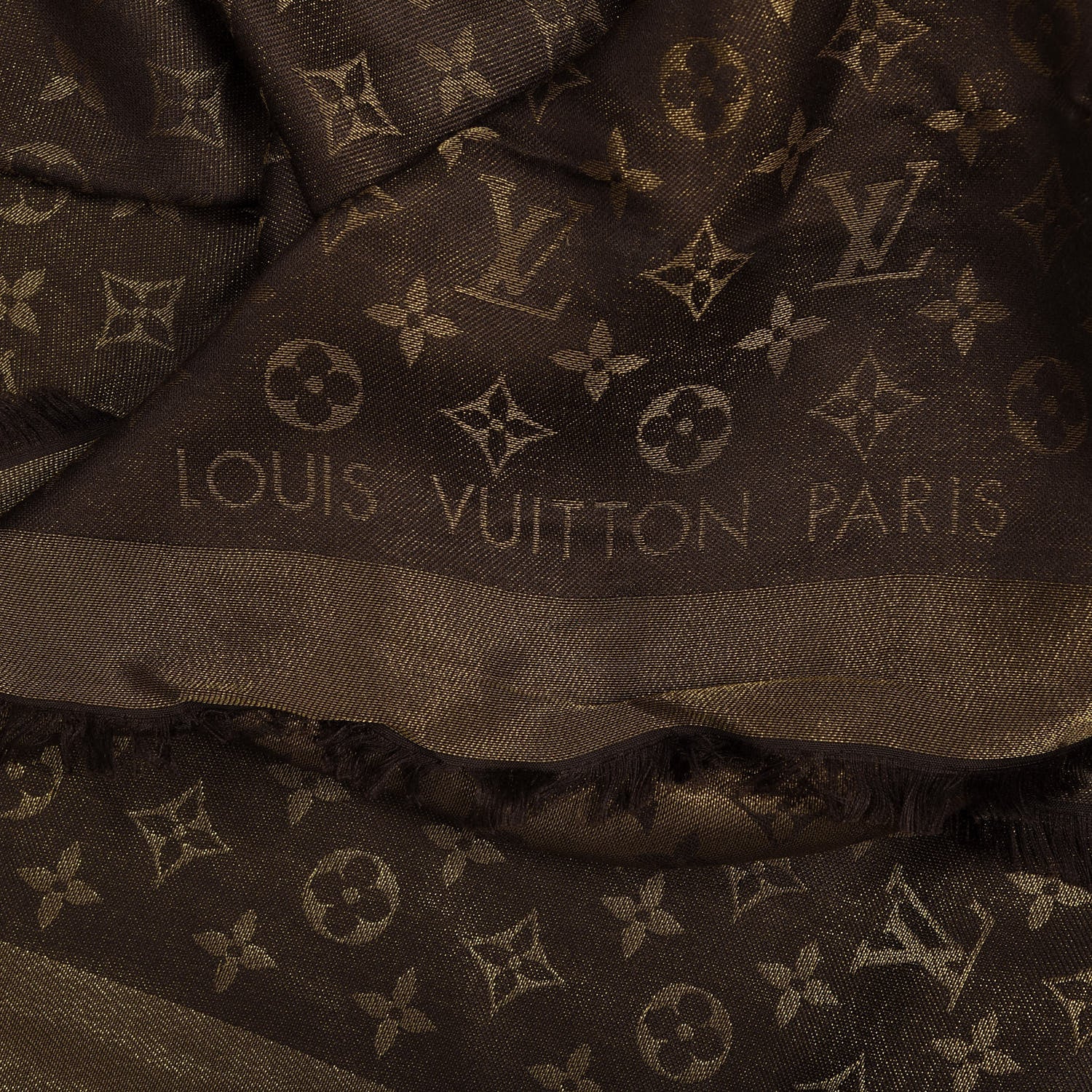Louis Vuitton Silk Lurex Wool Monogram Shine Shawl Brown 2 of 3
