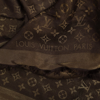 Louis Vuitton Silk Lurex Wool Monogram Shine Shawl Brown 2 of 3