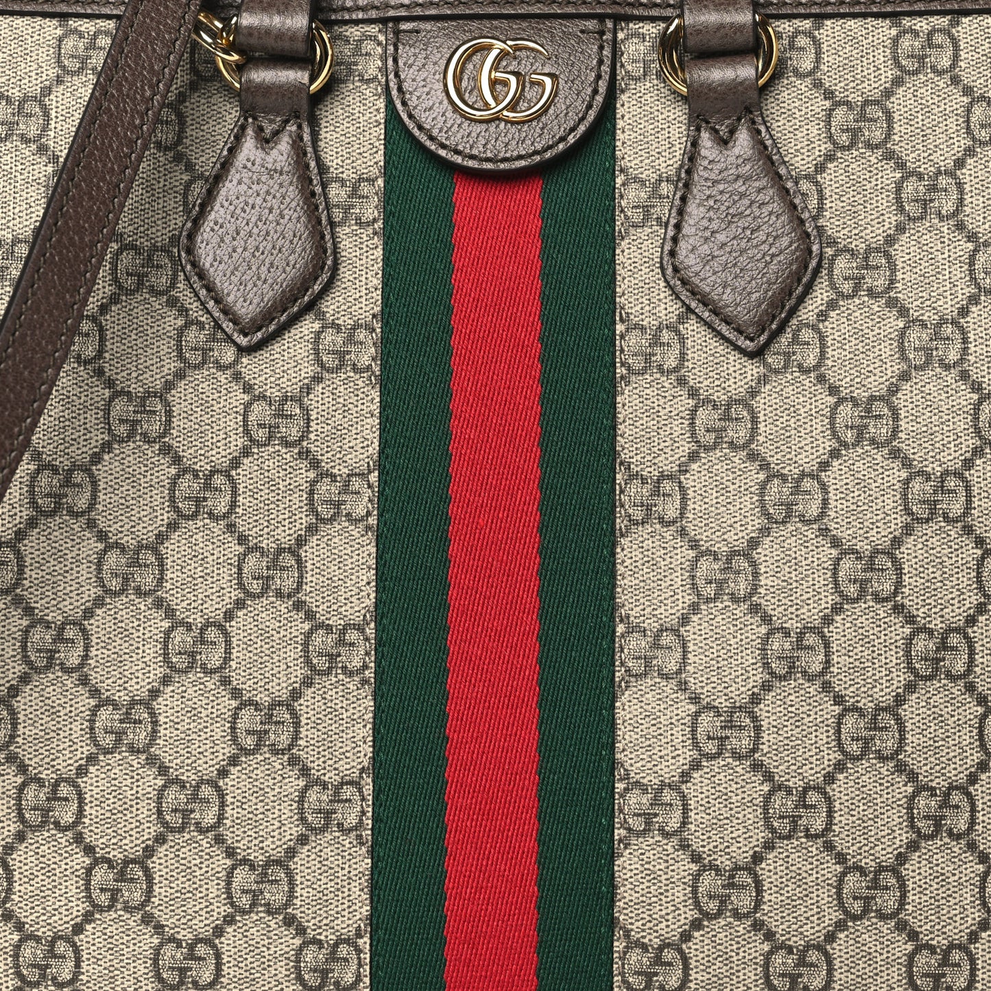 GG Supreme Monogram Web Medium Ophidia Tote Bag Brown