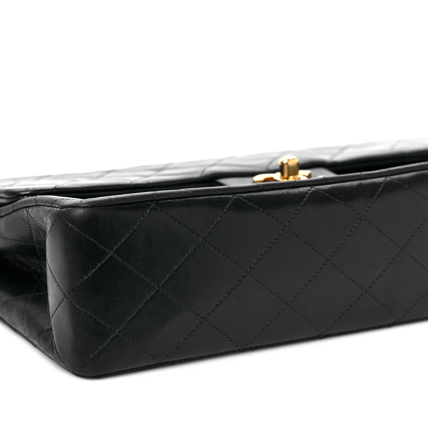 Lambskin Quilted Medium Double Flap Black