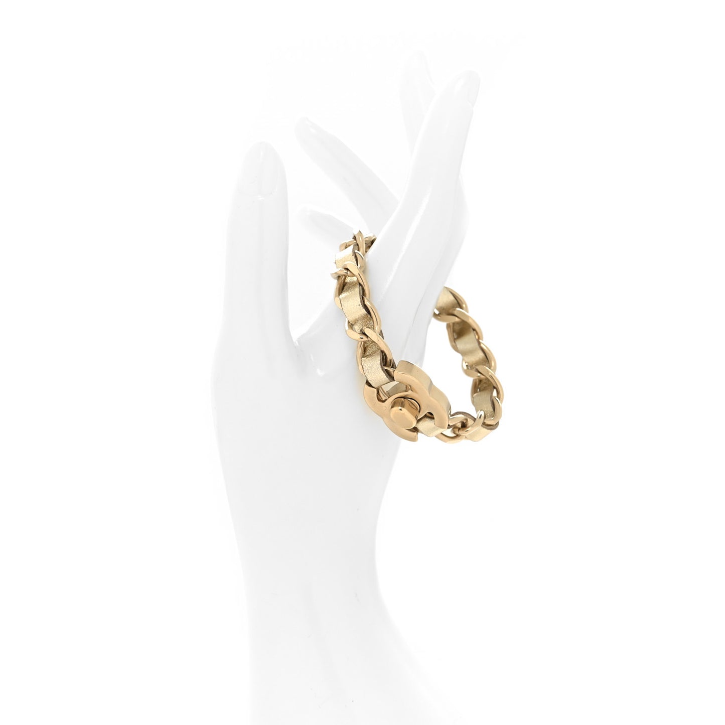 Metallic Lambskin CC Turnlock Chain Bracelet M Light Gold