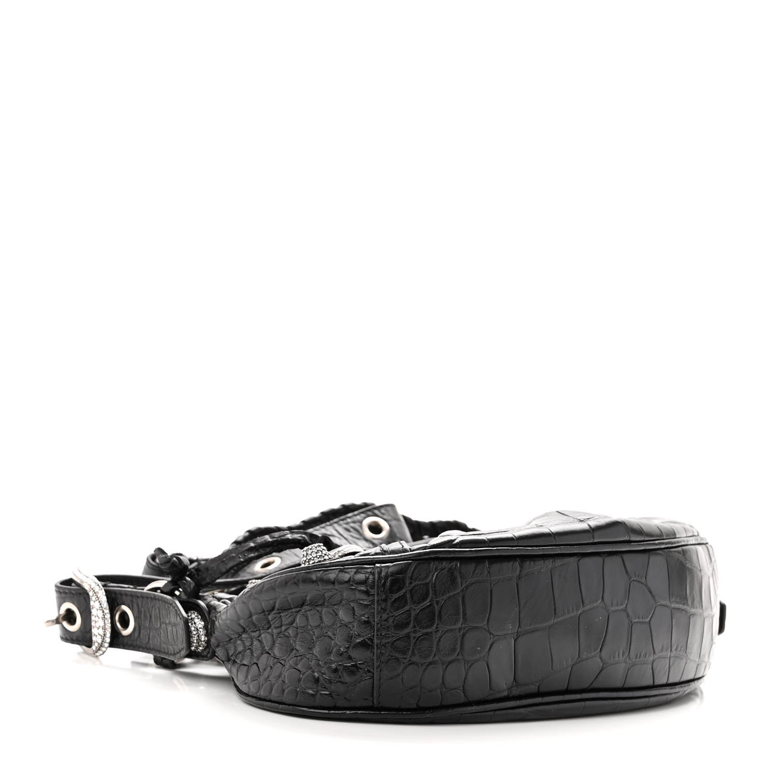 Balenciaga Extra Supple Calfskin Crystal Crocodile Embossed Le Cagole Shoulder Bag XS Black 3 of 8