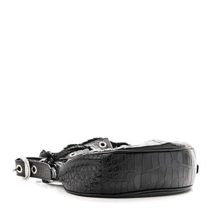 Balenciaga Extra Supple Calfskin Crystal Crocodile Embossed Le Cagole Shoulder Bag XS Black 3 of 8