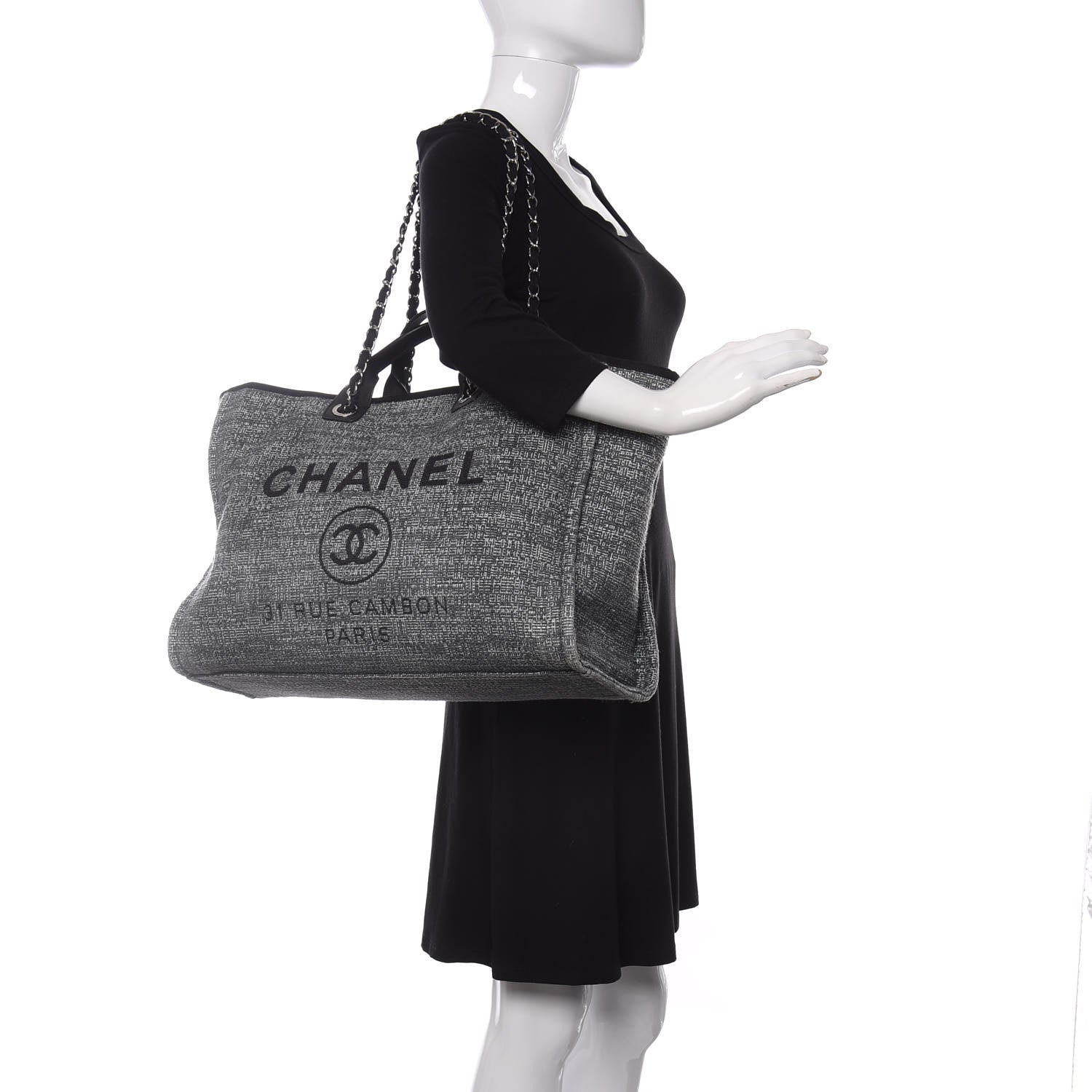 Chanel Canvas Large Deauville Tote Charcoal 2 of 9