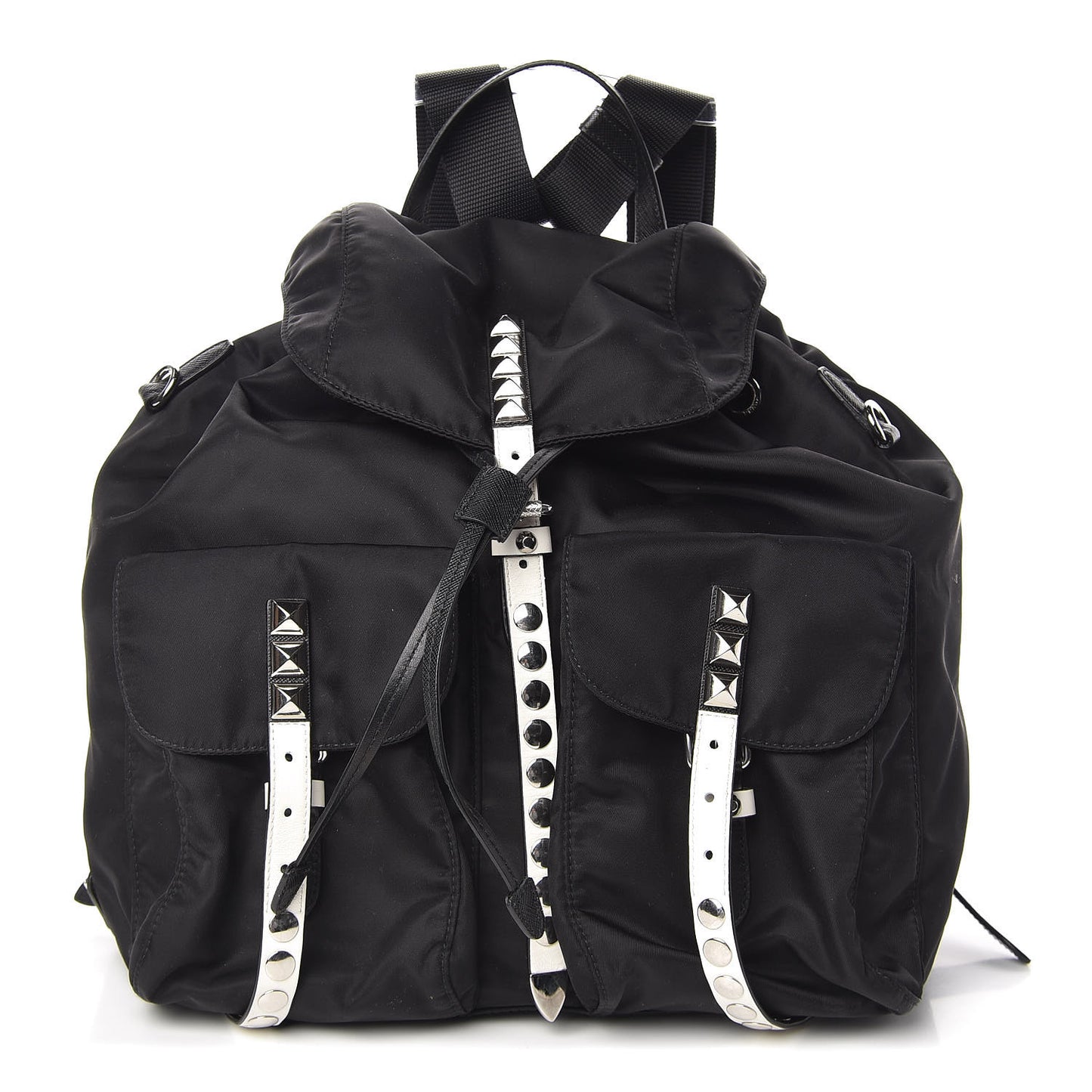Nylon New Vela Studded Backpack Black White