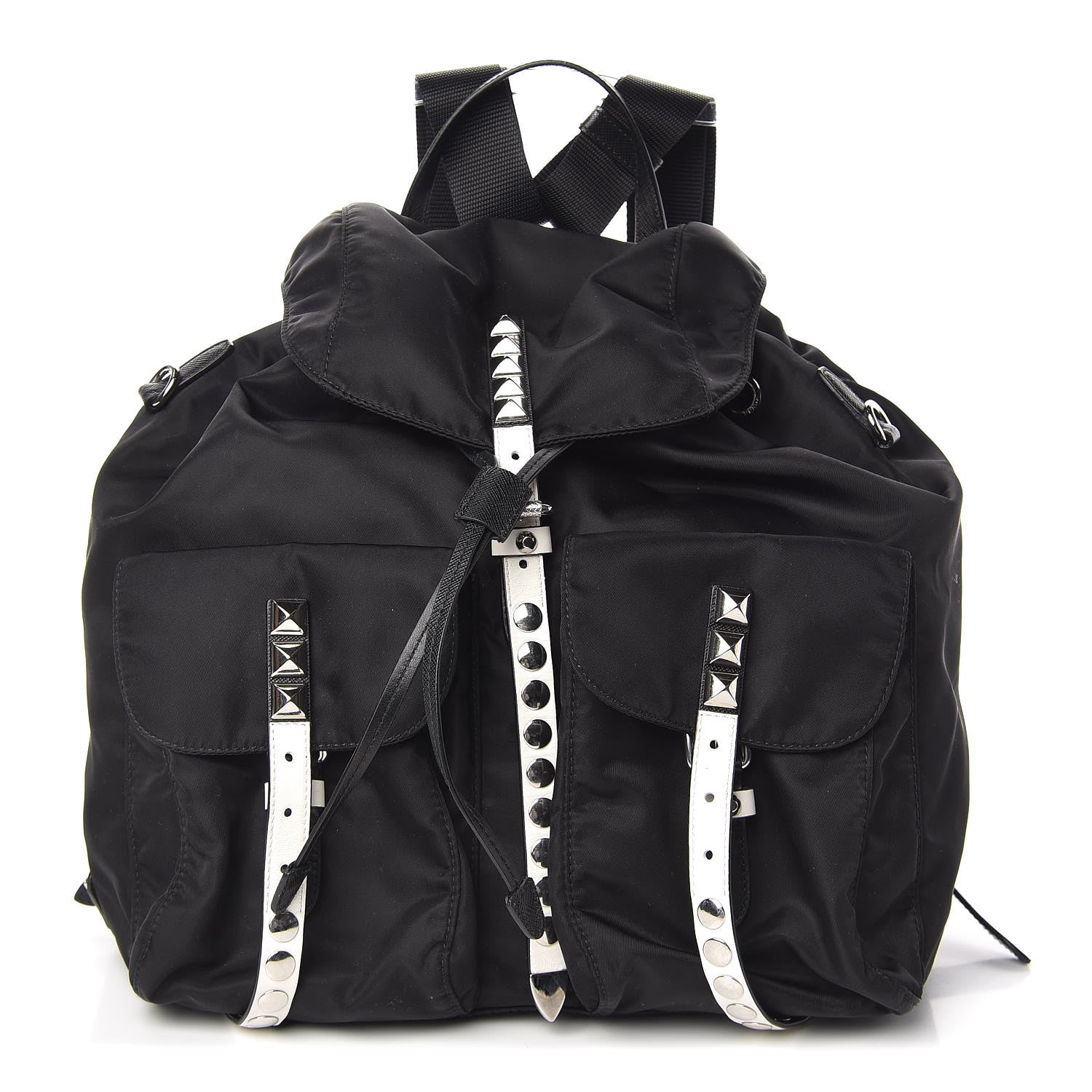 Prada Nylon New Vela Studded Backpack Black White 1 of 12