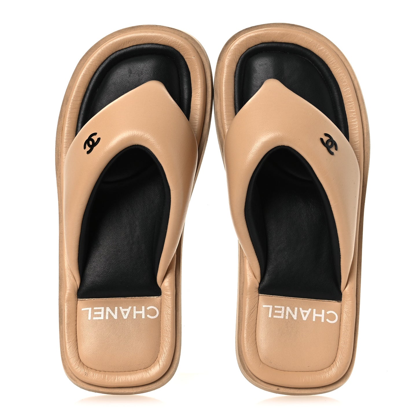 Lambskin Padded Pool Thong Sandals 40 Beige