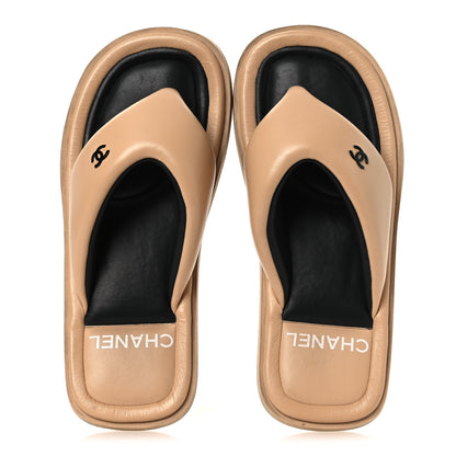 Chanel Lambskin Padded Pool Thong Sandals 40 Beige 2 of 12