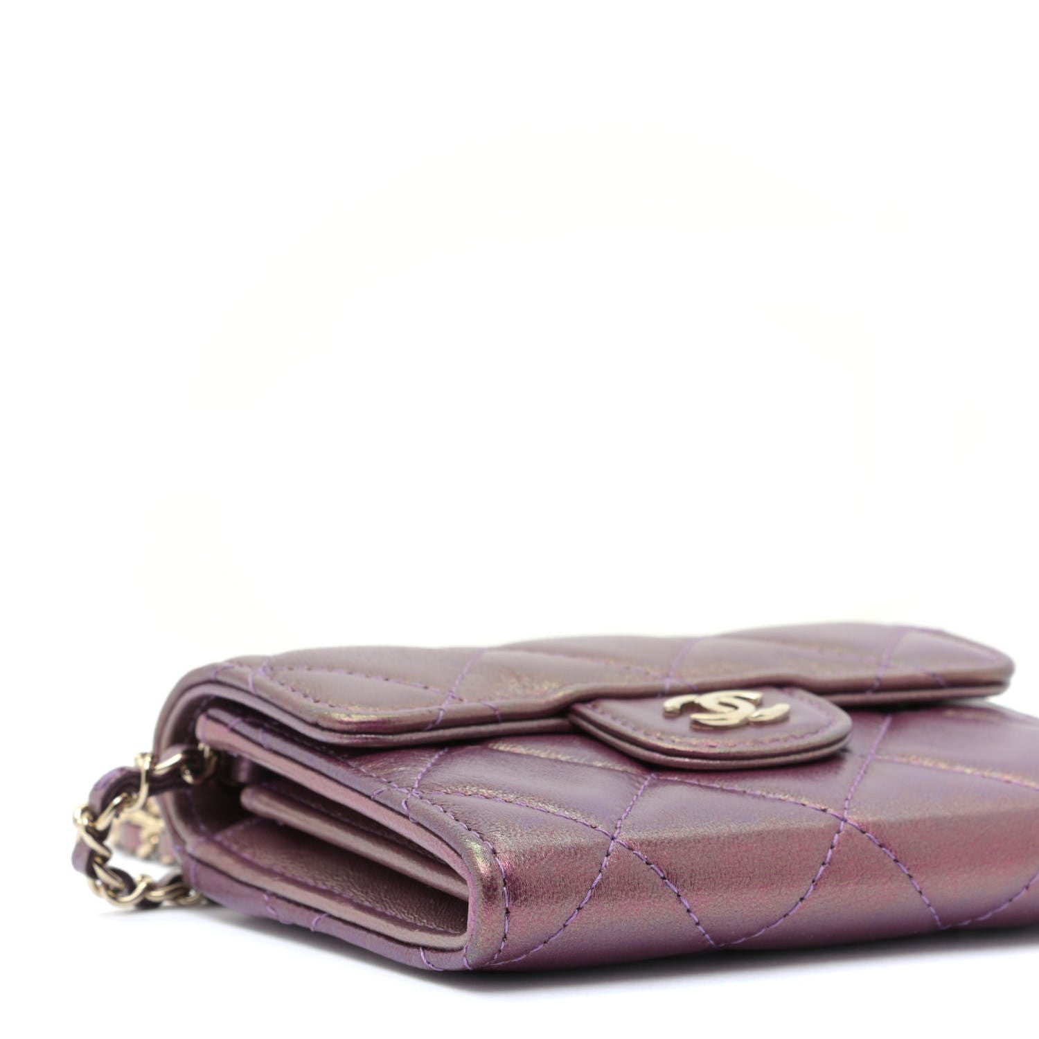 Chanel Iridescent Lambskin Quilted Flap Card Holder On Chain Purple 5 of 10
