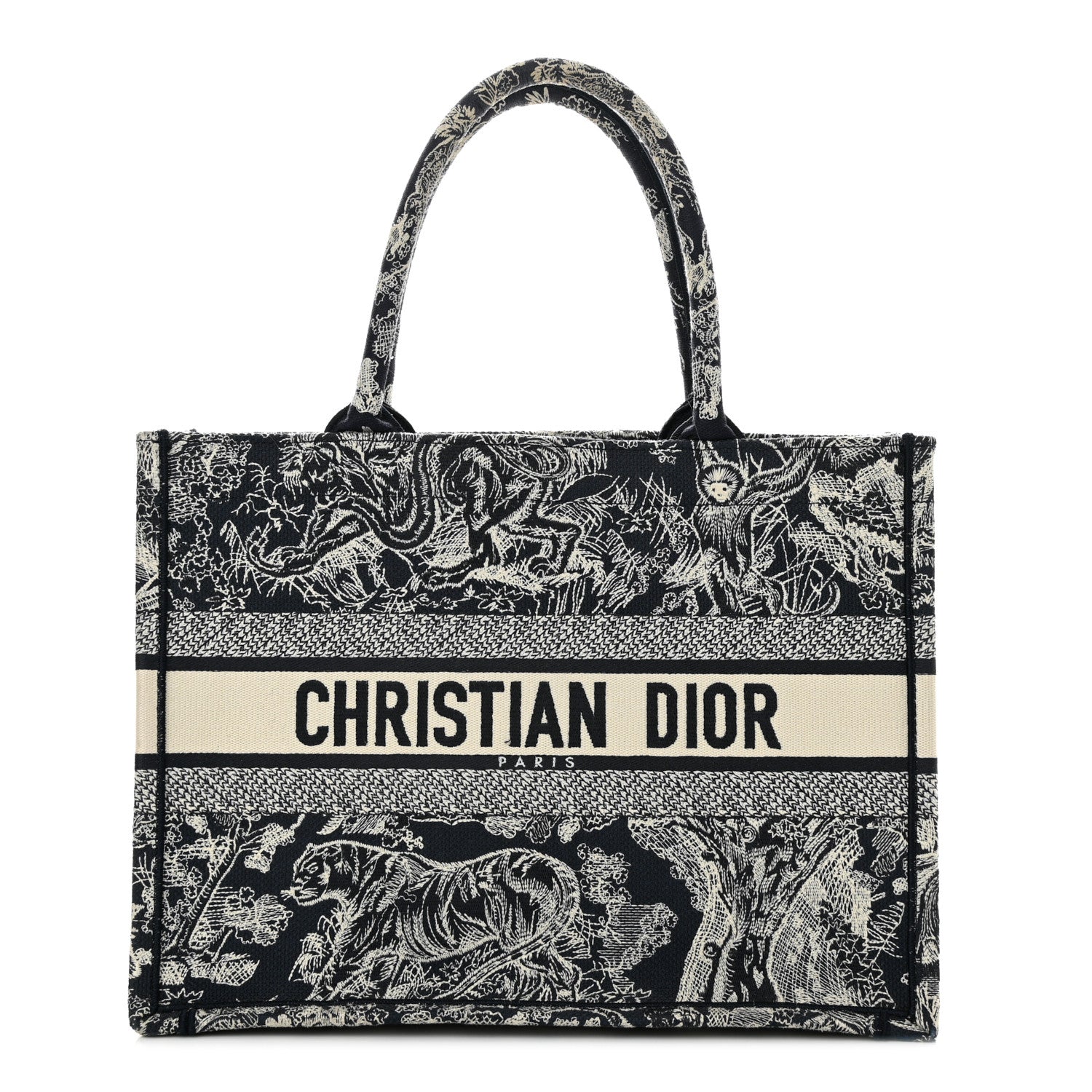 Christian Dior Canvas Embroidered Medium Toile De Jouy Reverse Book Tote Blue 1 of 11