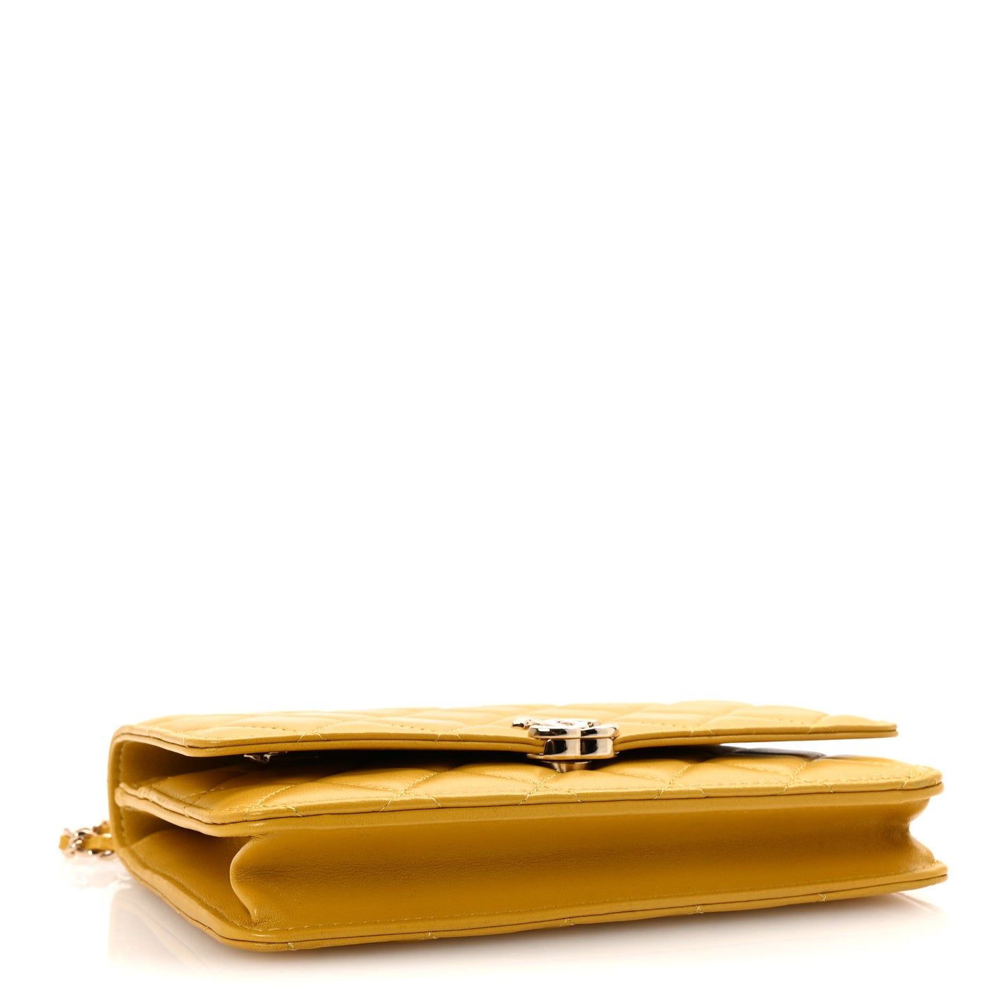 Lambskin Quilted Top Handle Wallet On Chain WOC Yellow