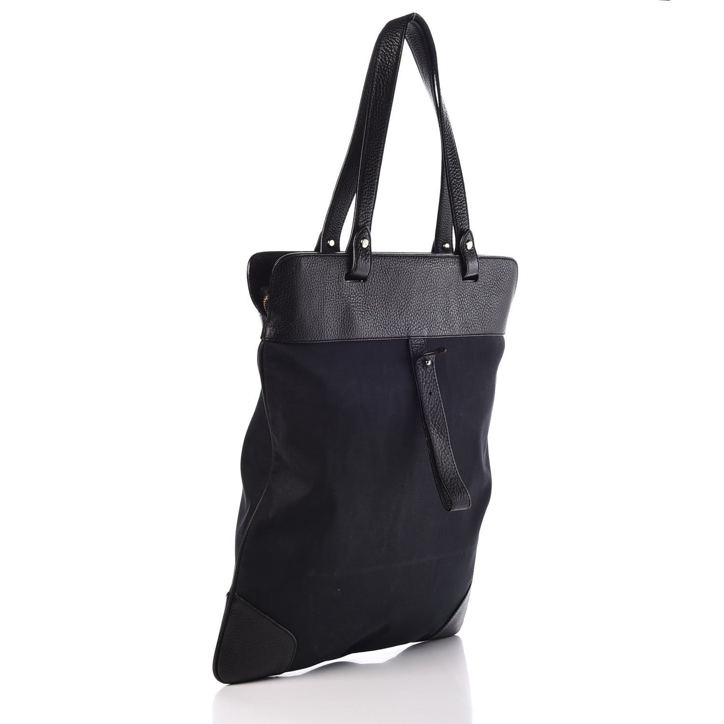 Canvas Calfskin Crest Embossed Flat Tote Black