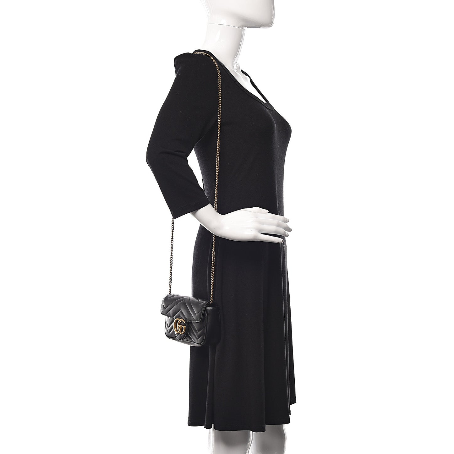 Calfskin Matelasse Super Mini GG Marmont Shoulder Bag Black