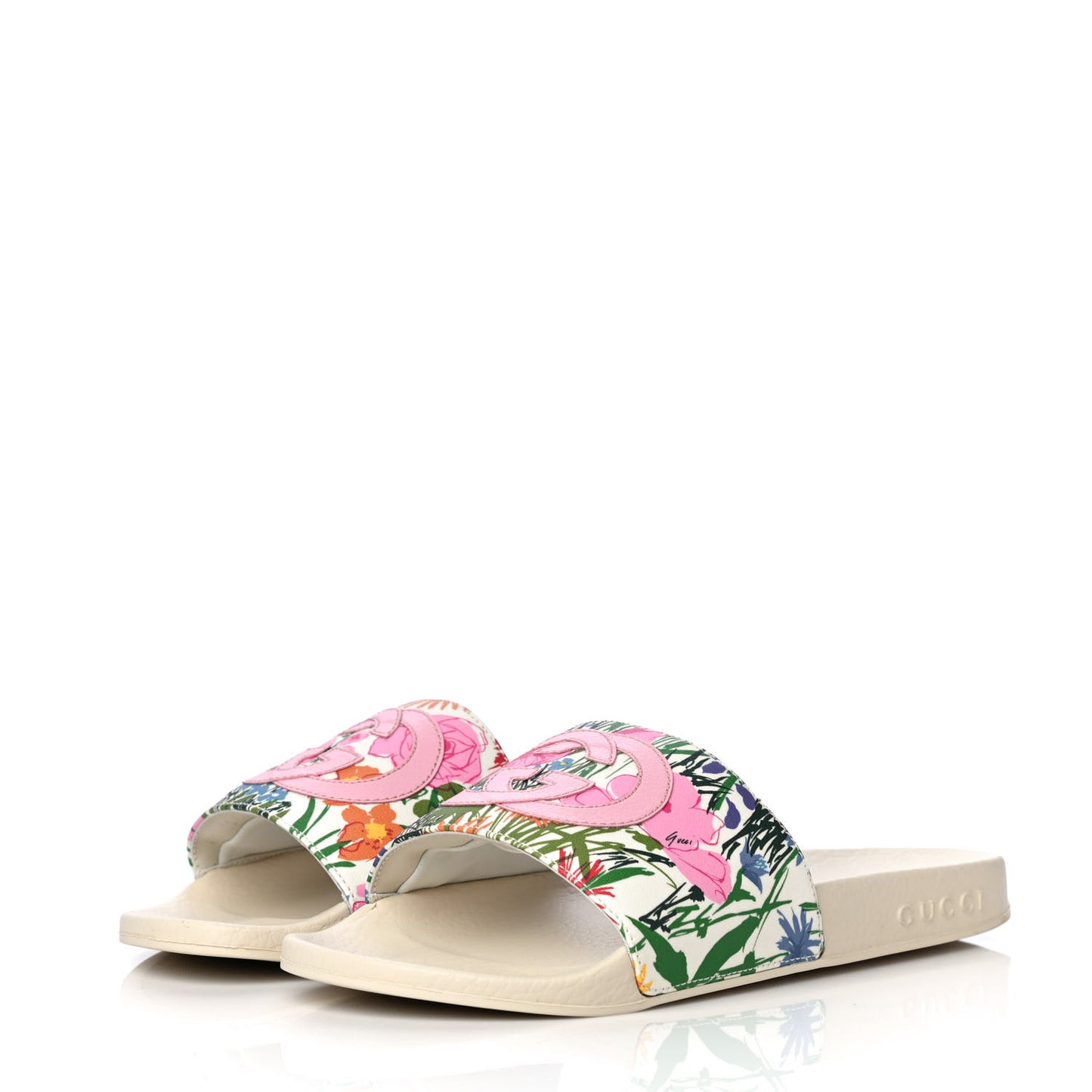 X KEN SCOTT Rubber Infinity Giardino d Apri Interlocking G Womens Pool Slide Sandals 36 Ivory Pink Wild Rose
