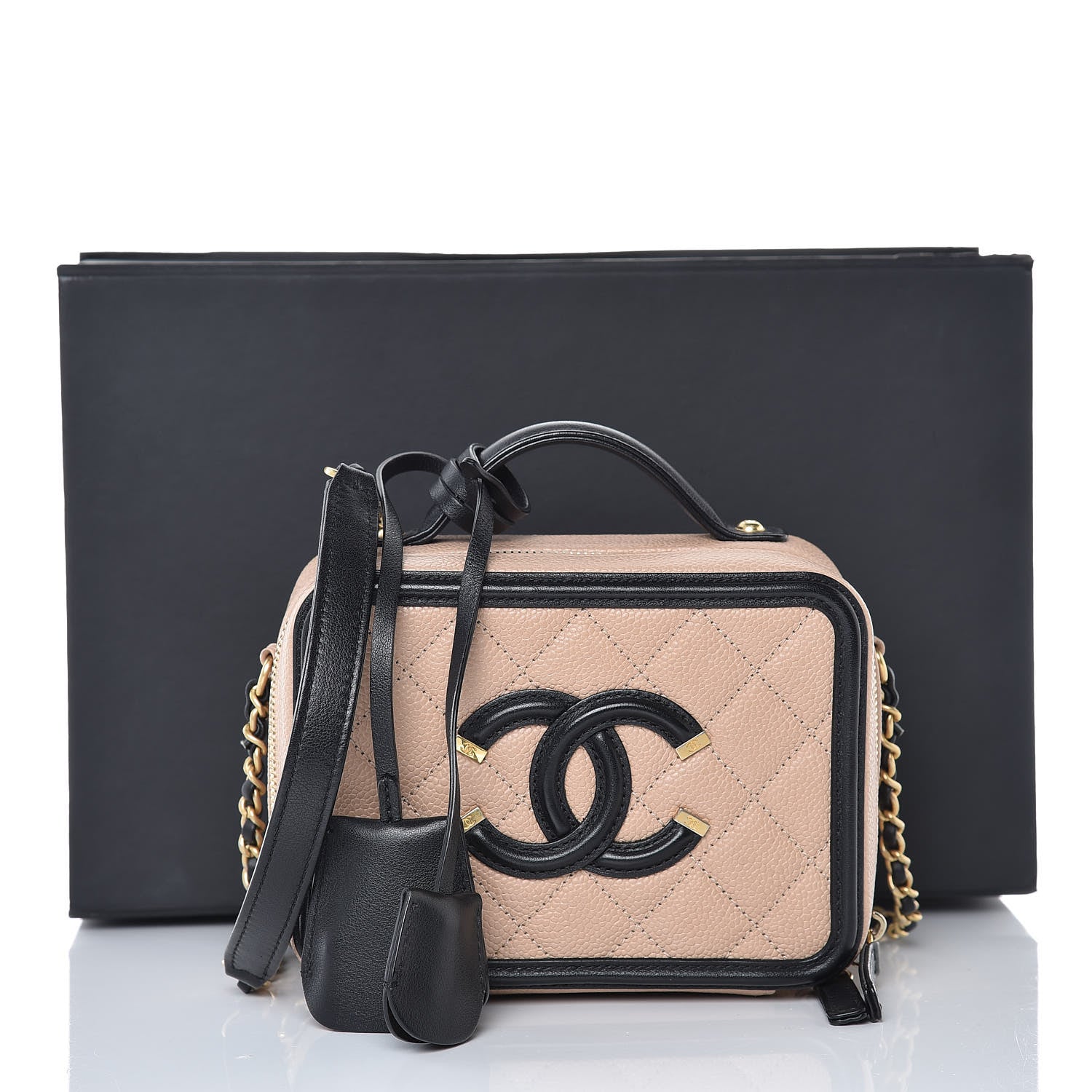 Chanel Caviar Quilted Small CC Filigree Vanity Case Beige Black 8 of 8
