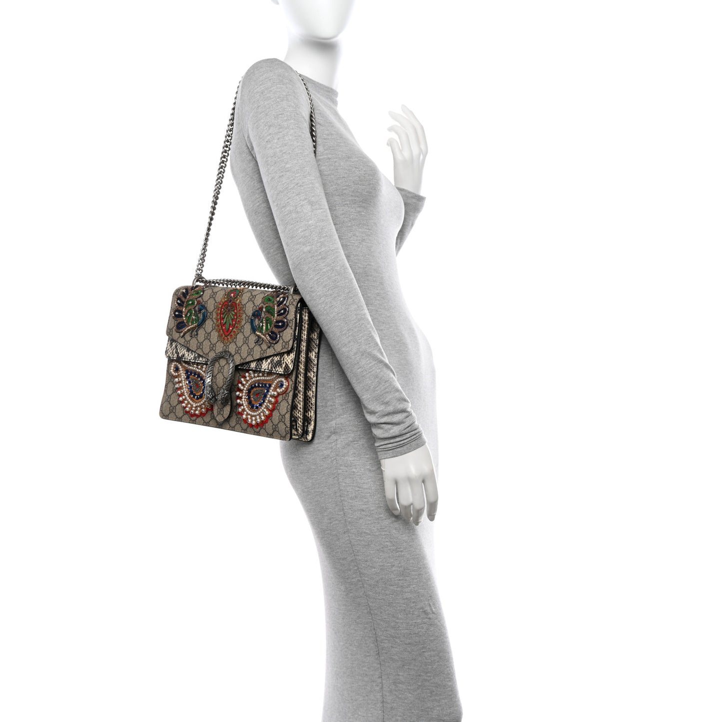 GG Supreme Monogram Snakeskin Flower Embroidered Medium Dionysus Shoulder Bag Beige Orange