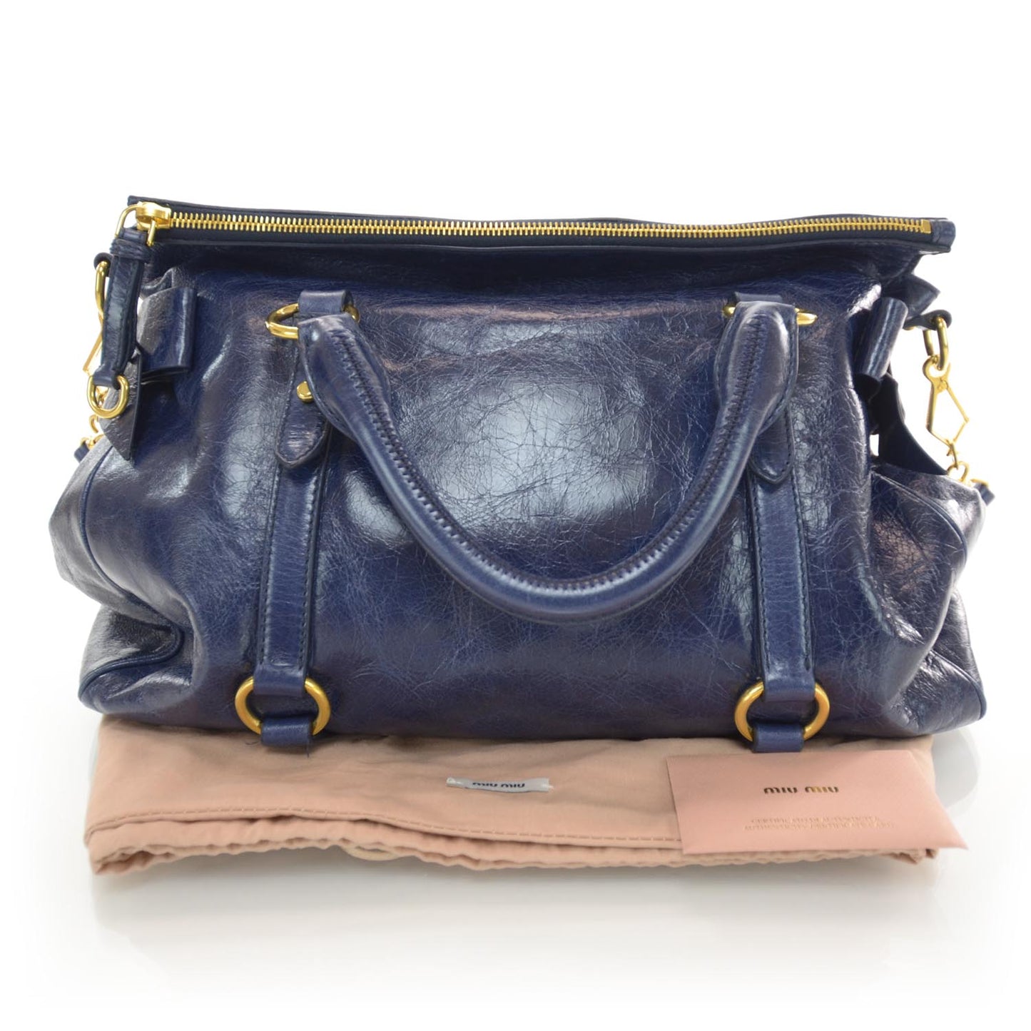 Leather Vitello Lux Bow Bag Blue