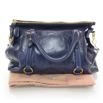 Miu Miu Leather Vitello Lux Bow Bag Blue 3 of 7