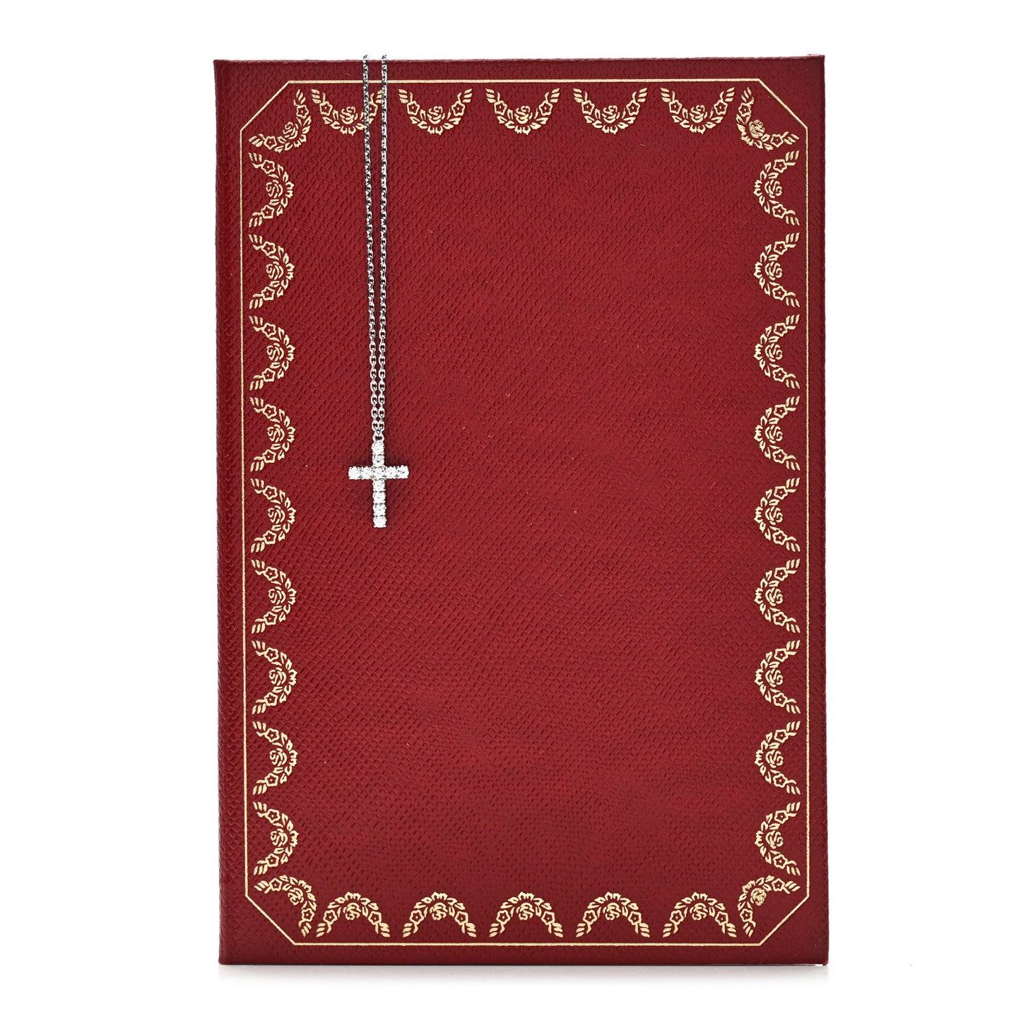 18K White Gold Diamond Symbols Cross Pendant Necklace