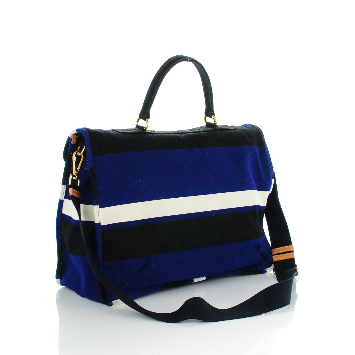 Prada Canvas Canapa Righe Striped Top Handle Satchel Cobalto 3 of 9