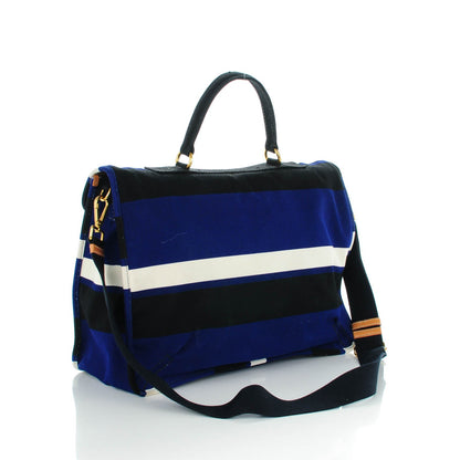 Prada Canvas Canapa Righe Striped Top Handle Satchel Cobalto 3 of 9