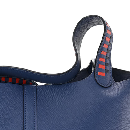 Hermes Epsom Tressage De Cuir Picotin Lock 22 MM Bleu Encre Brique Black 16 of 17