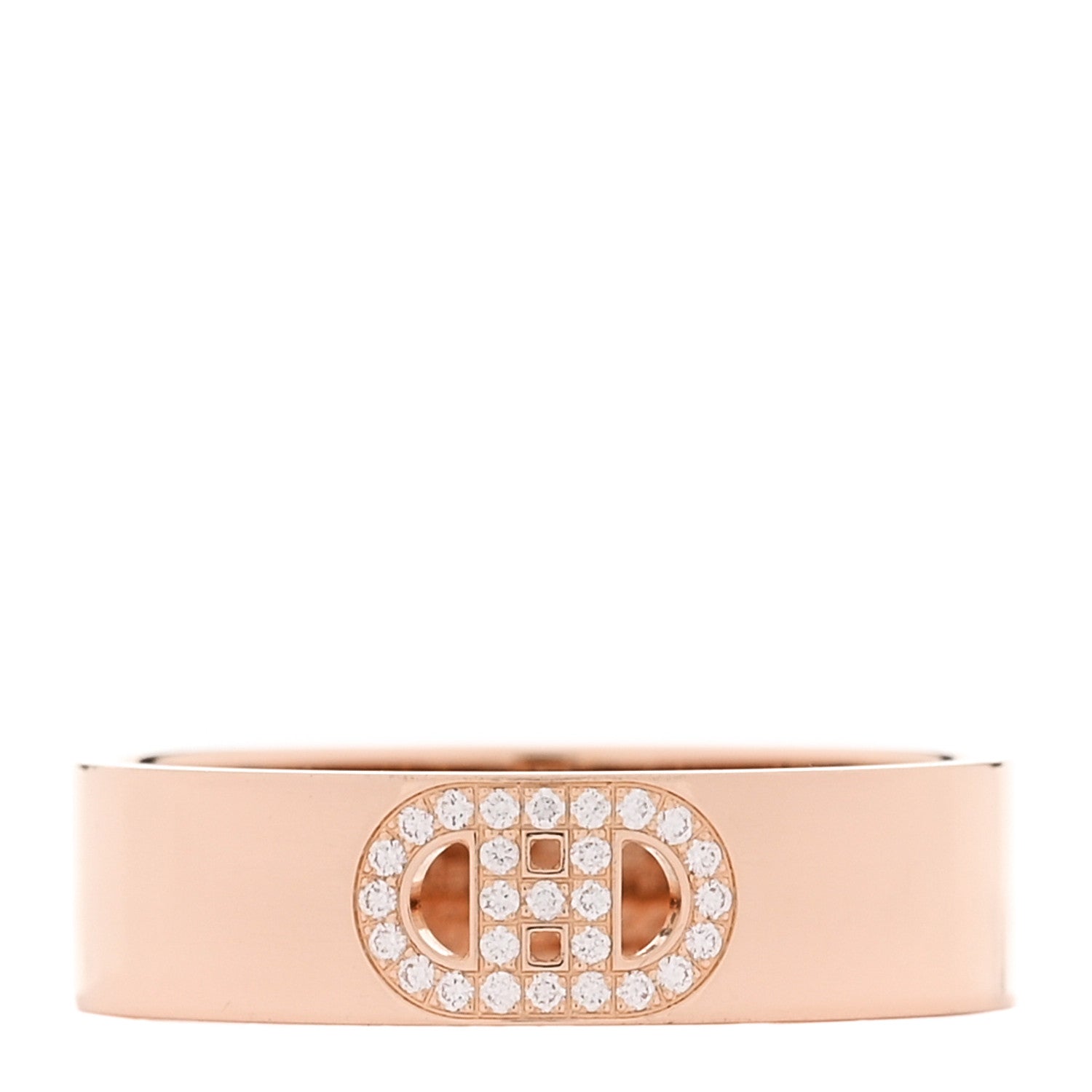 Hermes 18K Rose Gold Diamond PM H D'Ancre Ring 58 8.5 1 of 4