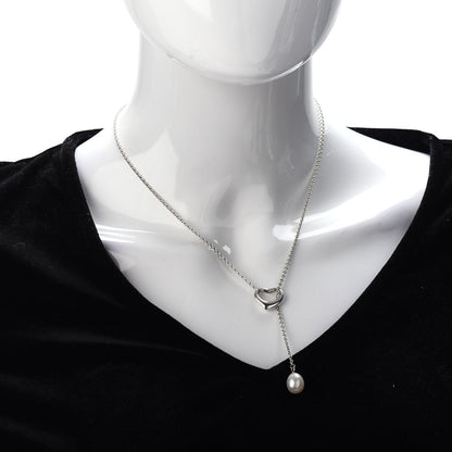 Tiffany Sterling Silver Pearl 9-9.5mm Elsa Peretti Open Heart Lariat Necklace 2 of 4