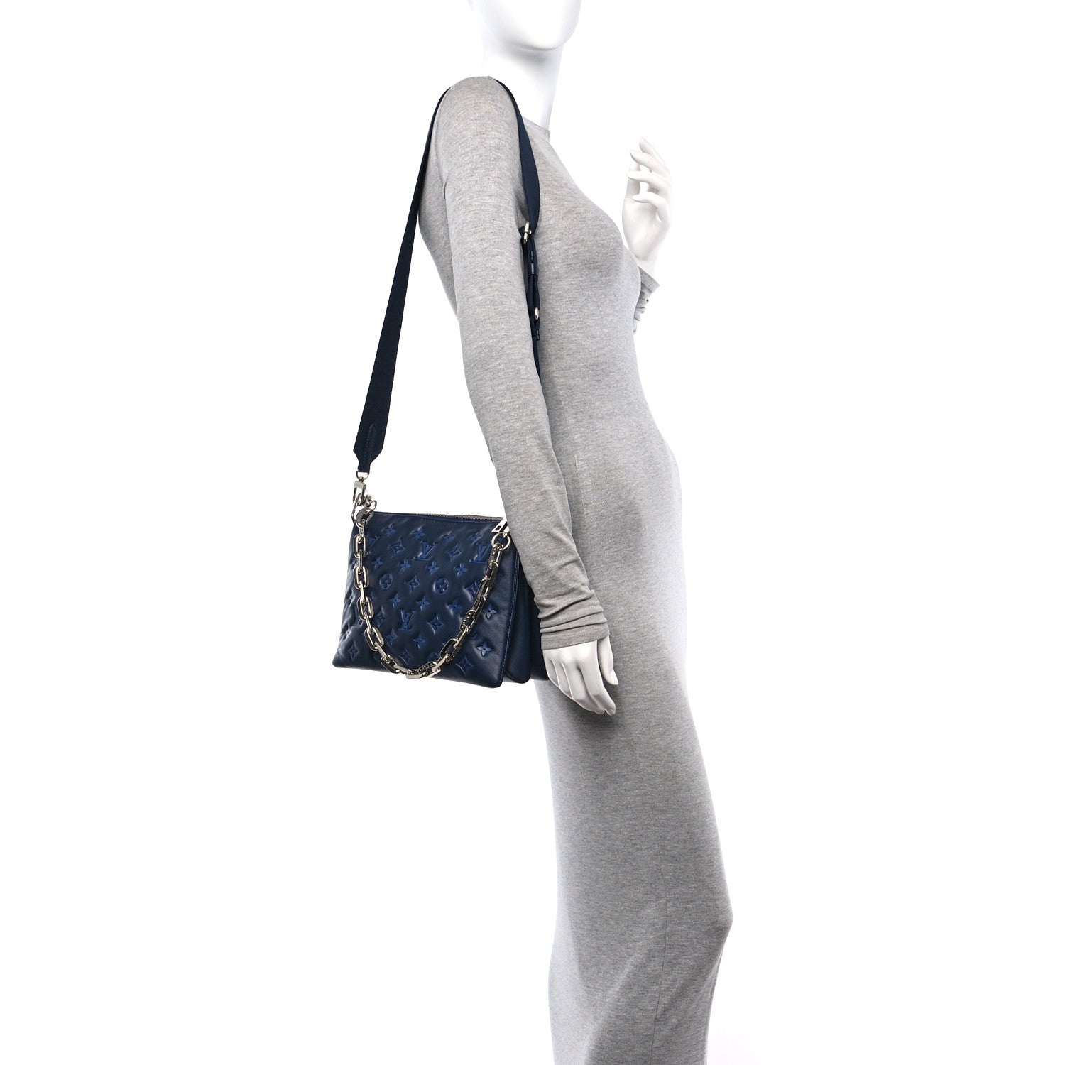 Louis Vuitton Lambskin Embossed Monogram Coussin PM Navy 2 of 9