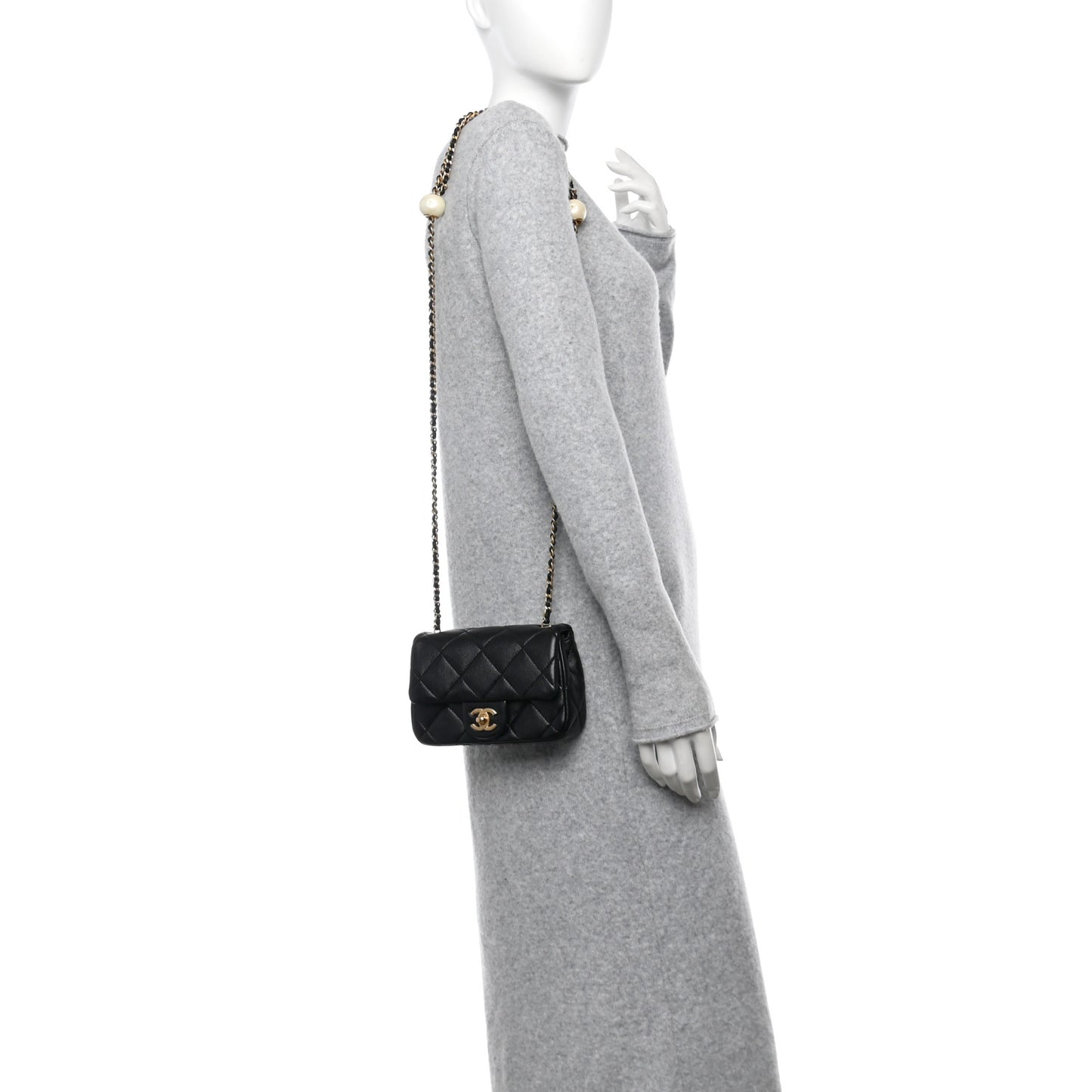 Lambskin Quilted Pearl Small Flap Black